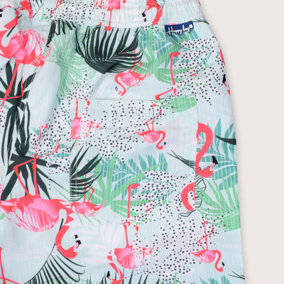 Happy Bay Blue Flamingo Shorts  Relaxed fit and ideal for beach trips. Shop now!