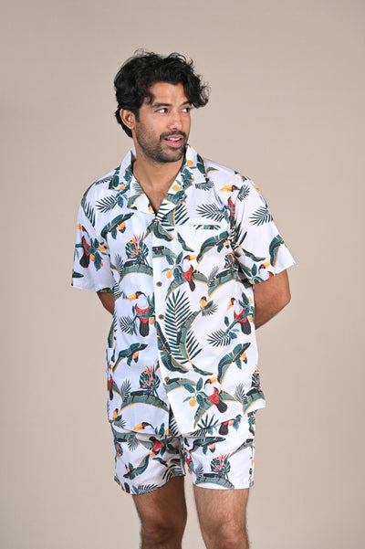 Tropical Comfort: Printed White Resort Shirt