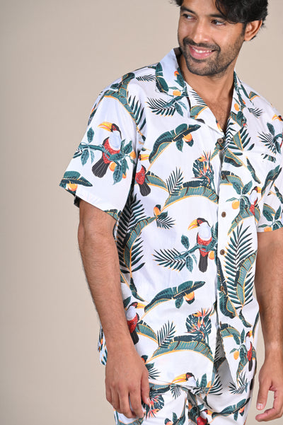 Tropical Comfort: Printed White Resort Shirt