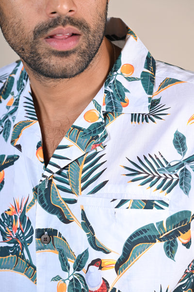 Tropical Comfort: Printed White Resort Shirt