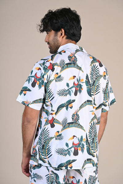 Tropical Comfort: Printed White Resort Shirt