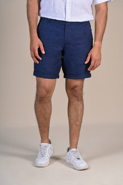 Beach Blue Linen Vacation Shorts