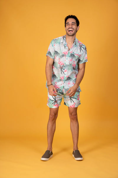 Getaway With Flamingo Pink & Green Classic Hawaiian Shirt