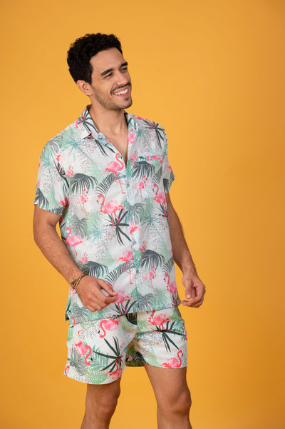 Getaway With Flamingo Pink & Green Classic Hawaiian Shirt