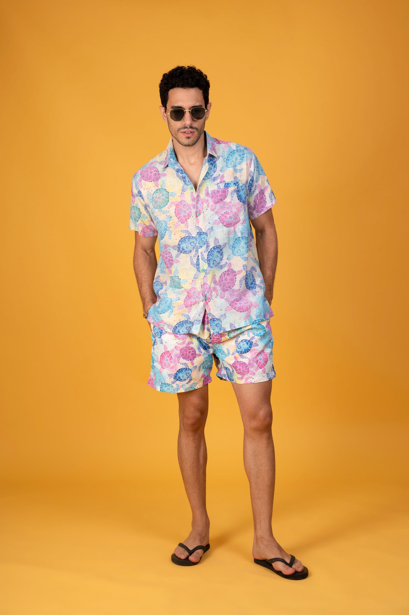 Colourful Sea Explorers: Turtle Print Hawaiian Shirt