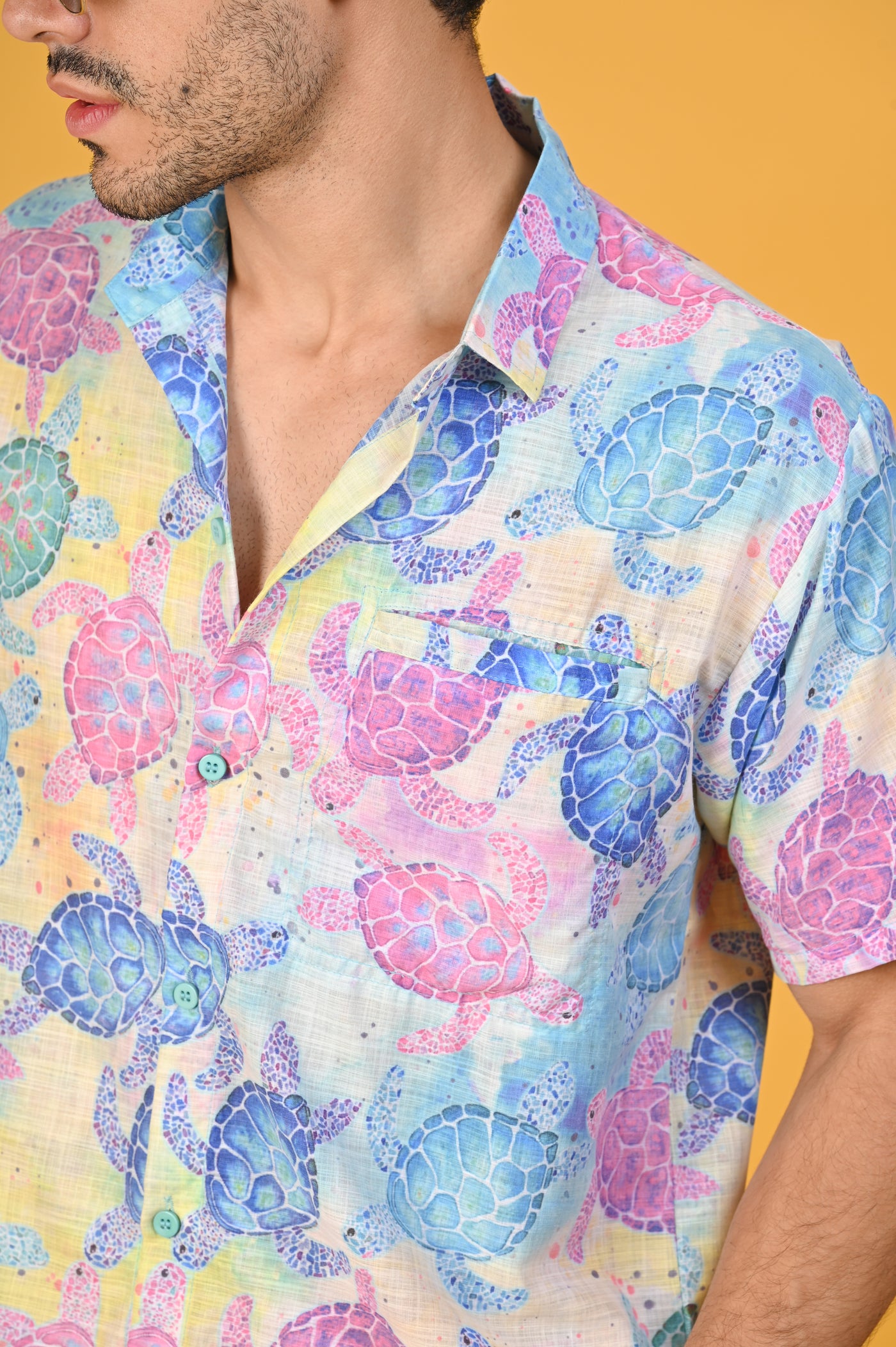 Colourful Sea Explorers: Turtle Print Hawaiian Shirt