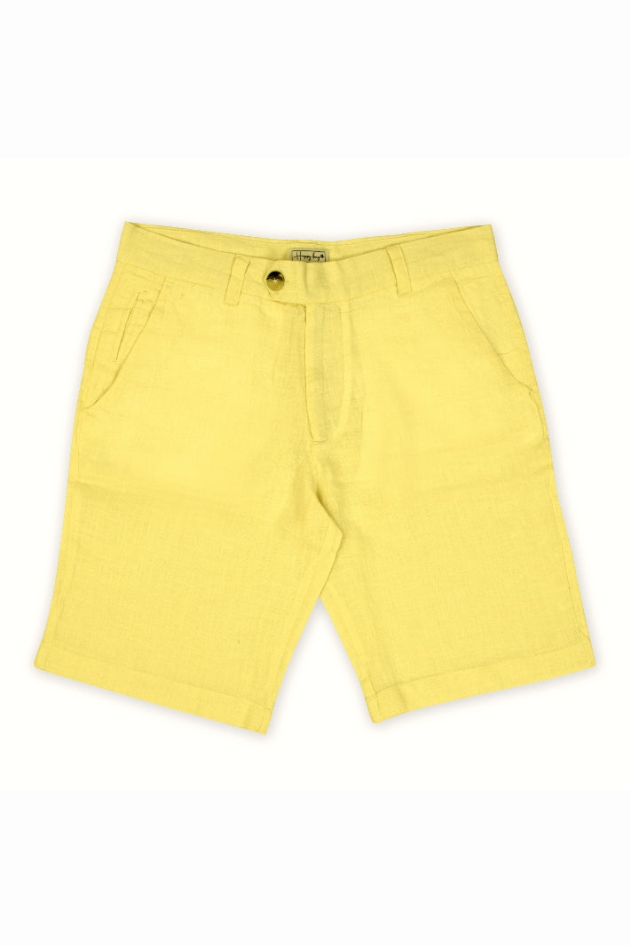 Buy Now Blonde Ambition Linen Pastel Yellow Shorts From Happy Bay