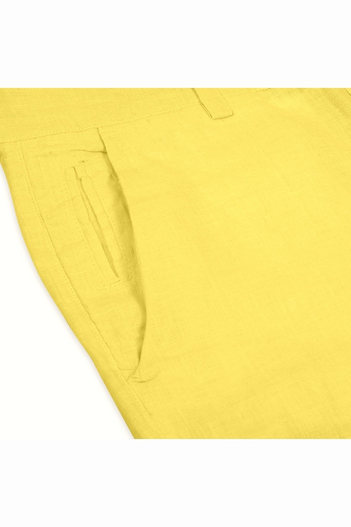 Happy Bay Pastel Yellow Linen Shorts – Comfortable and stylish for beach days. Order today!