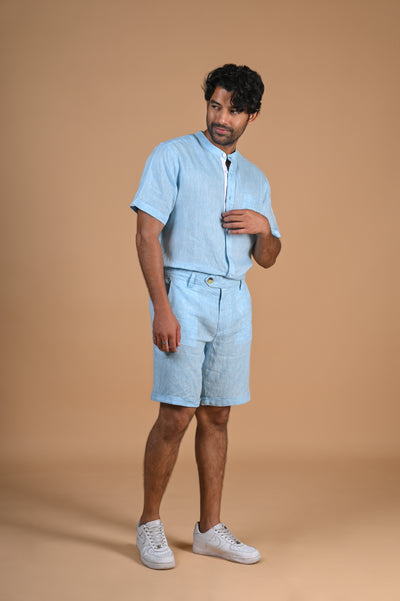 Aquatic Serenity Aquamarine Linen Shorts