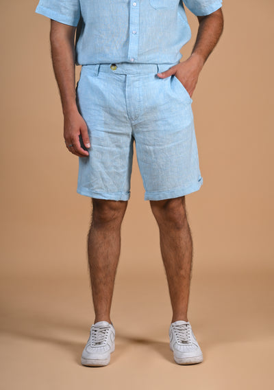 Aquatic Serenity Aquamarine Linen Shorts