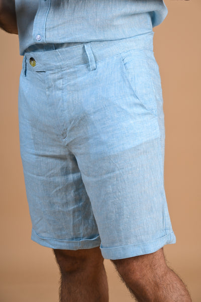 Aquatic Serenity Aquamarine Linen Shorts