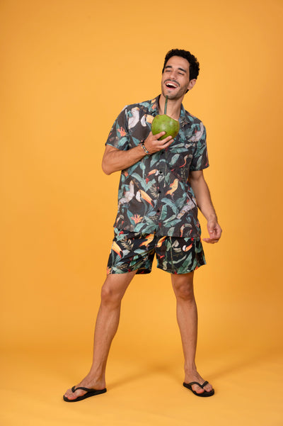 Elevate your casual summer wardrobe with this stylish black Hawaiian shirt – Grab it today!